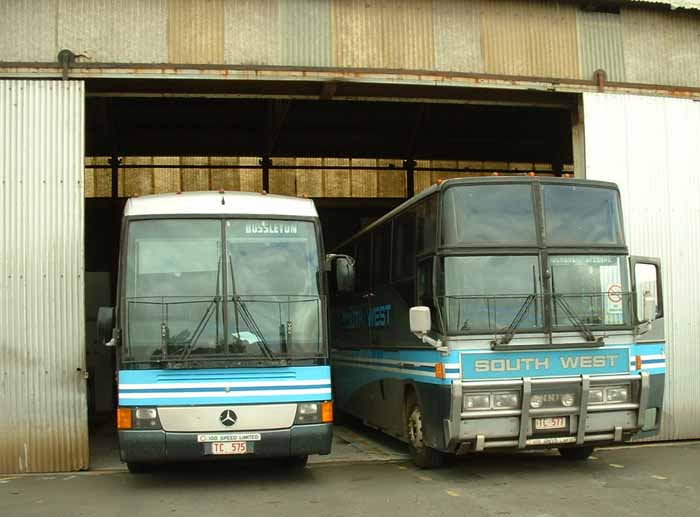 South West Coach Lines Mercedes O404 APG & Denning Landseer Hi Deck at Bunbury depot